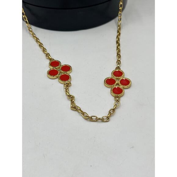 Tory Burch Kira Clover Necklace in gold-tone with red enamel or resin accents - Picture 3 of 12